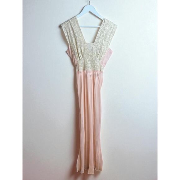 Vintage 1930s Robe Nightgown Set Peignoir Pale Pink Ivory Small sz 2 Lace Hobert - Picture 4 of 9